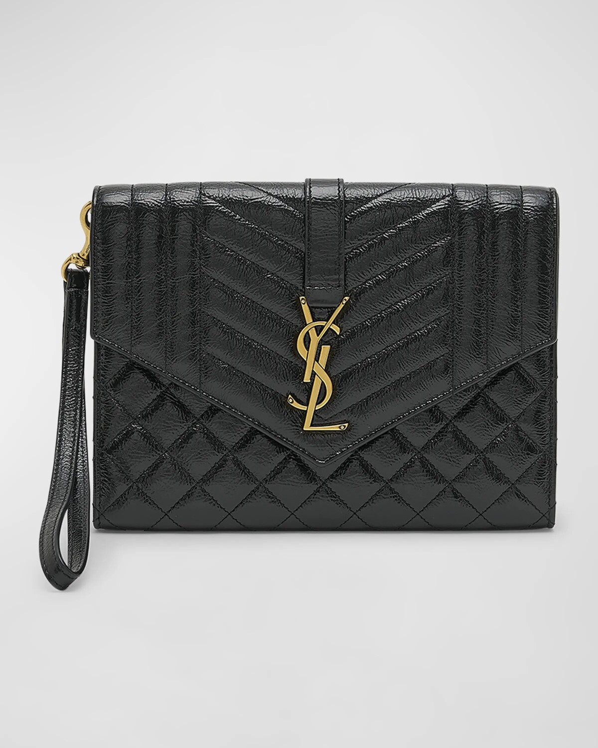 

Кожаная сумка-клатч YSL с клапаном Saint Laurent, цвет Black