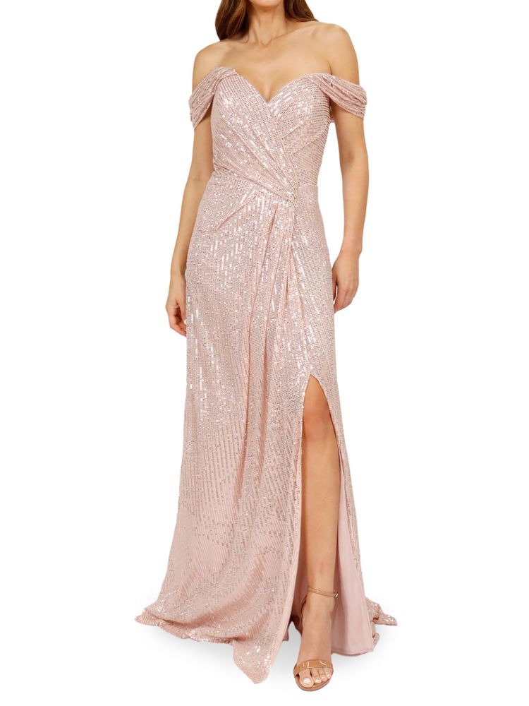 цена Платье с разрезом и пайетками Rene Ruiz Collection, цвет Blush