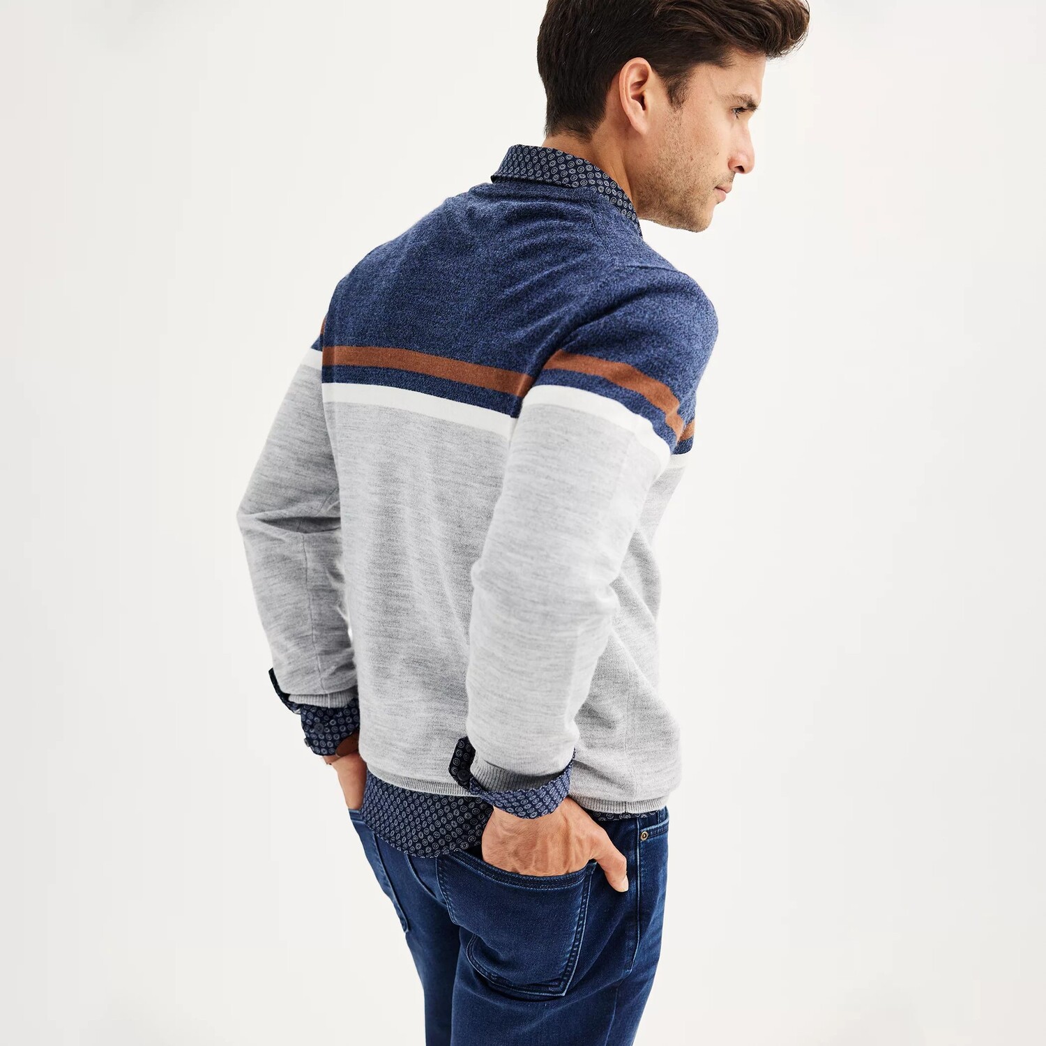 

Мужская кв. Свитер с круглым вырезом 9 Merino Colorblock Apt. 9