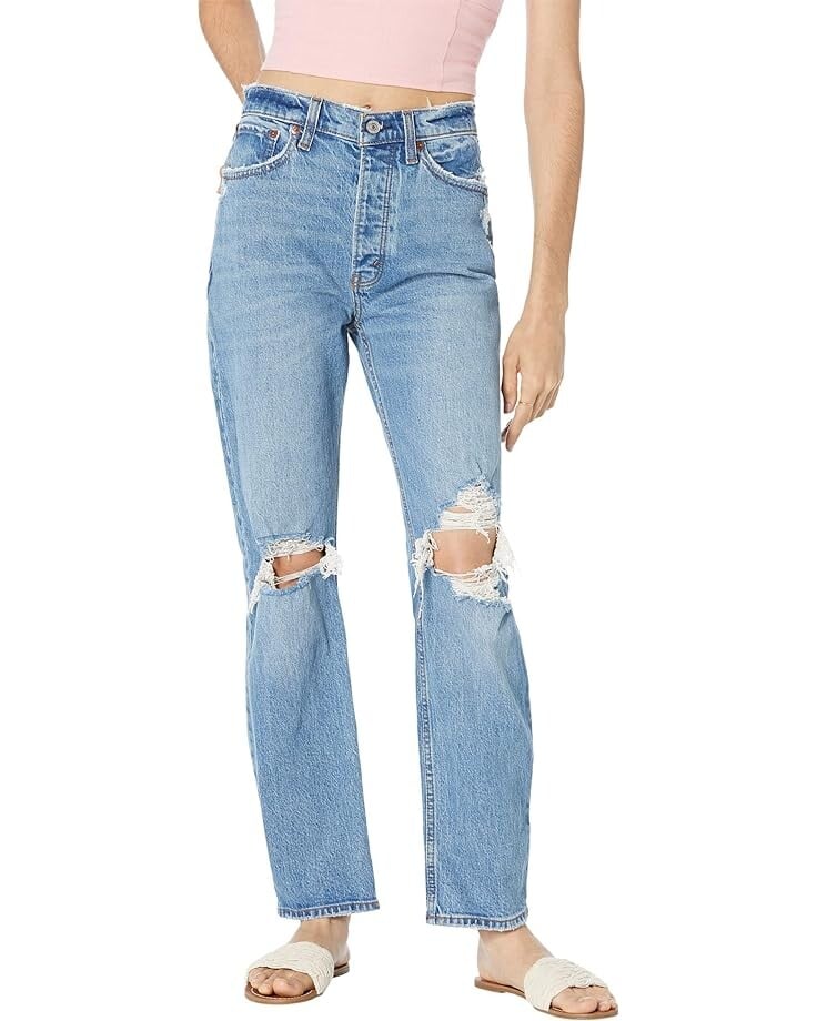 

Джинсы Abercrombie & Fitch High Rise Dad Jeans, цвет Medium/Double Knee Blowout
