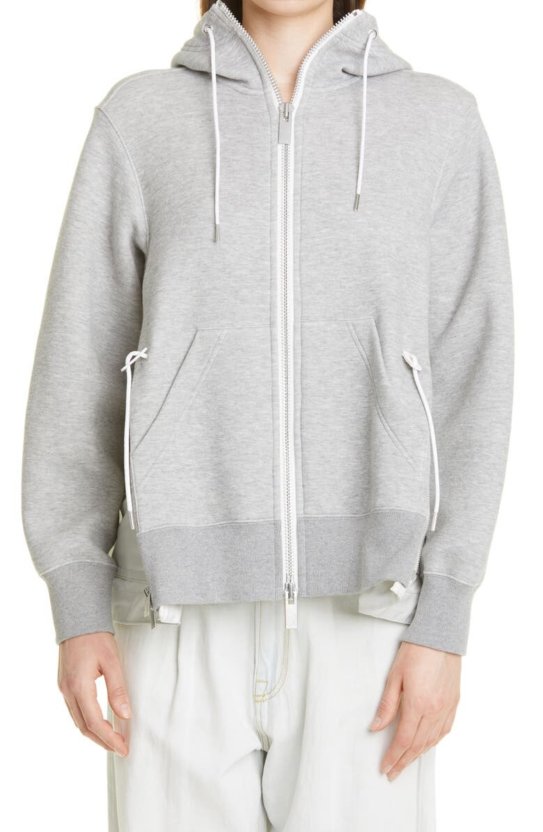 

Худи из губки с боковыми вставками MA-1 SACAI, светло-серый