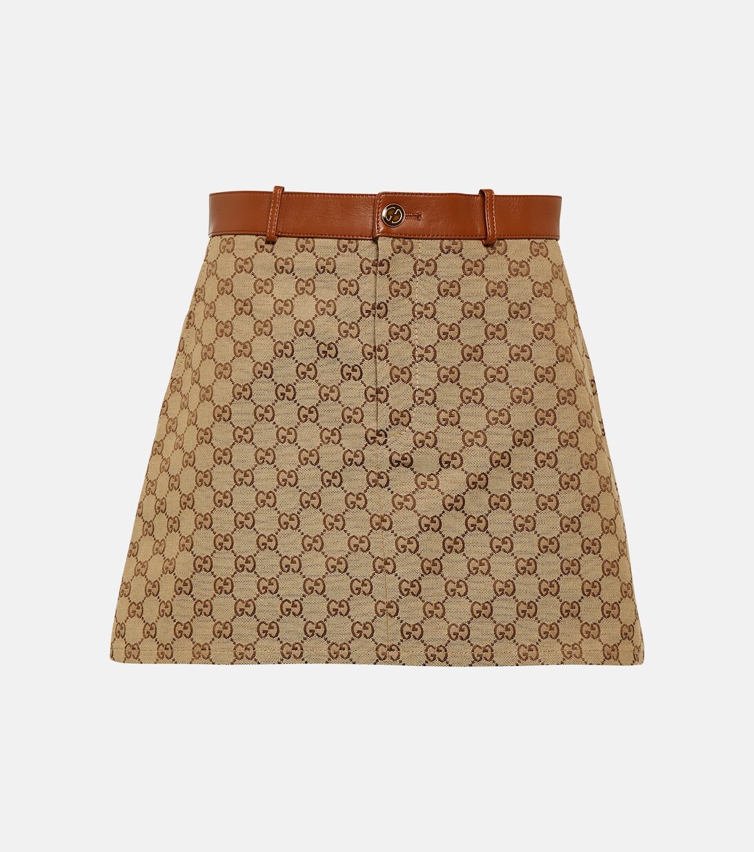 

Мини-юбка из парусины с кожаной отделкой GG GUCCI, коричневый