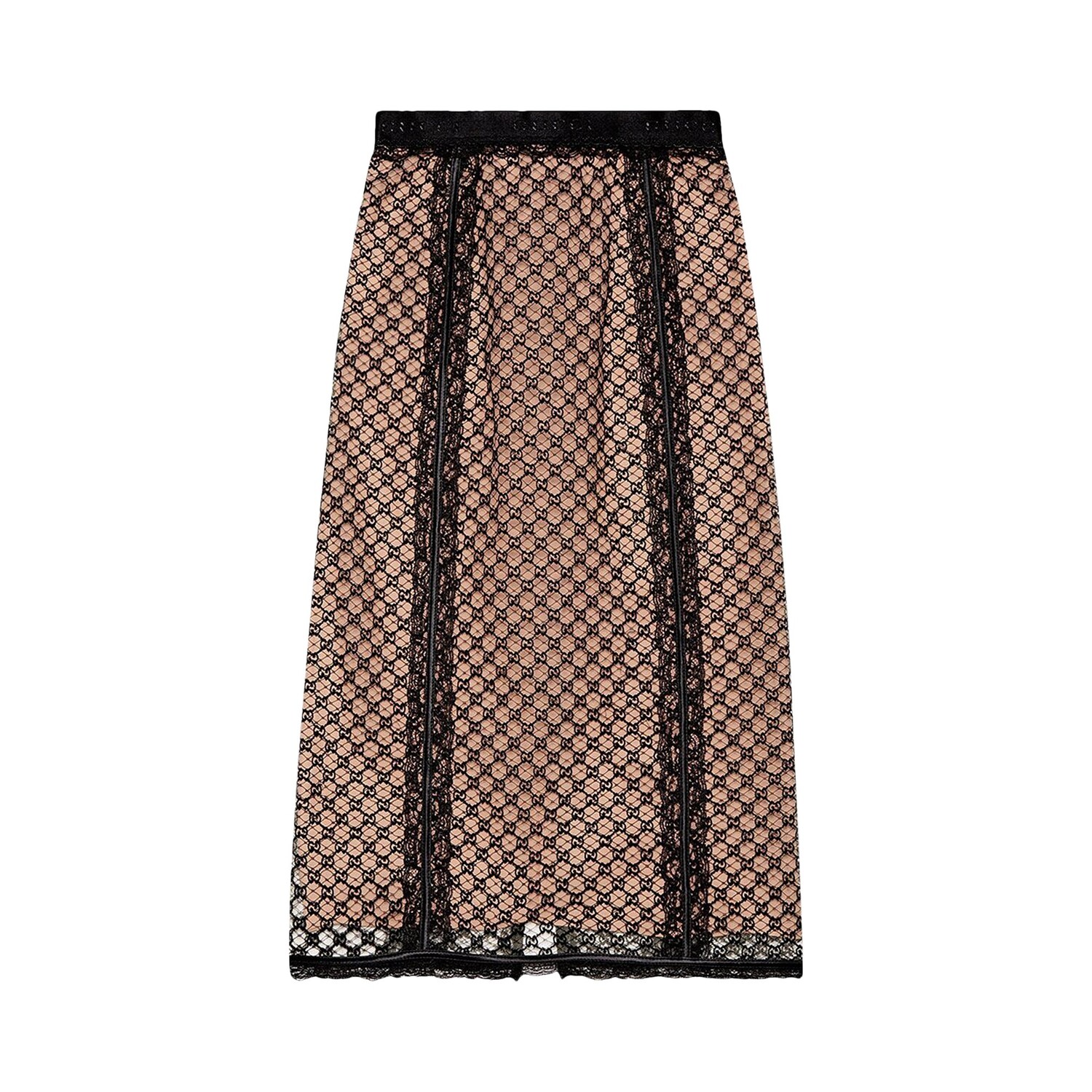 

Юбка из сетчатой ткани Gucci GG с кружевной отделкой, цвет Черный