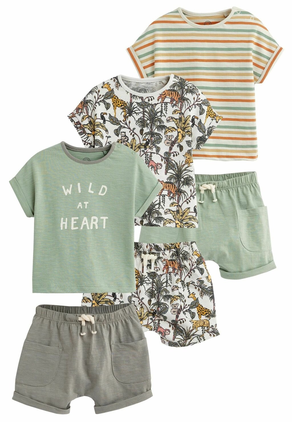 

Шорты BABY T-SHIRTS AND SHORTS 6 PIECE SET Next, цвет sage green safari