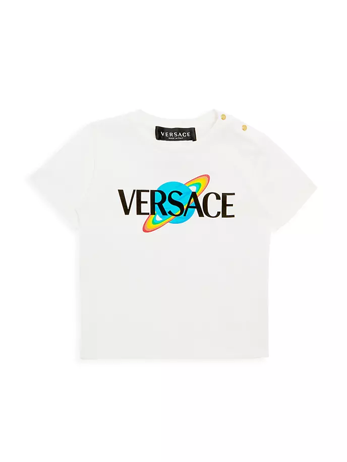 

Футболка с логотипом Planet для маленьких девочек Versace, белый