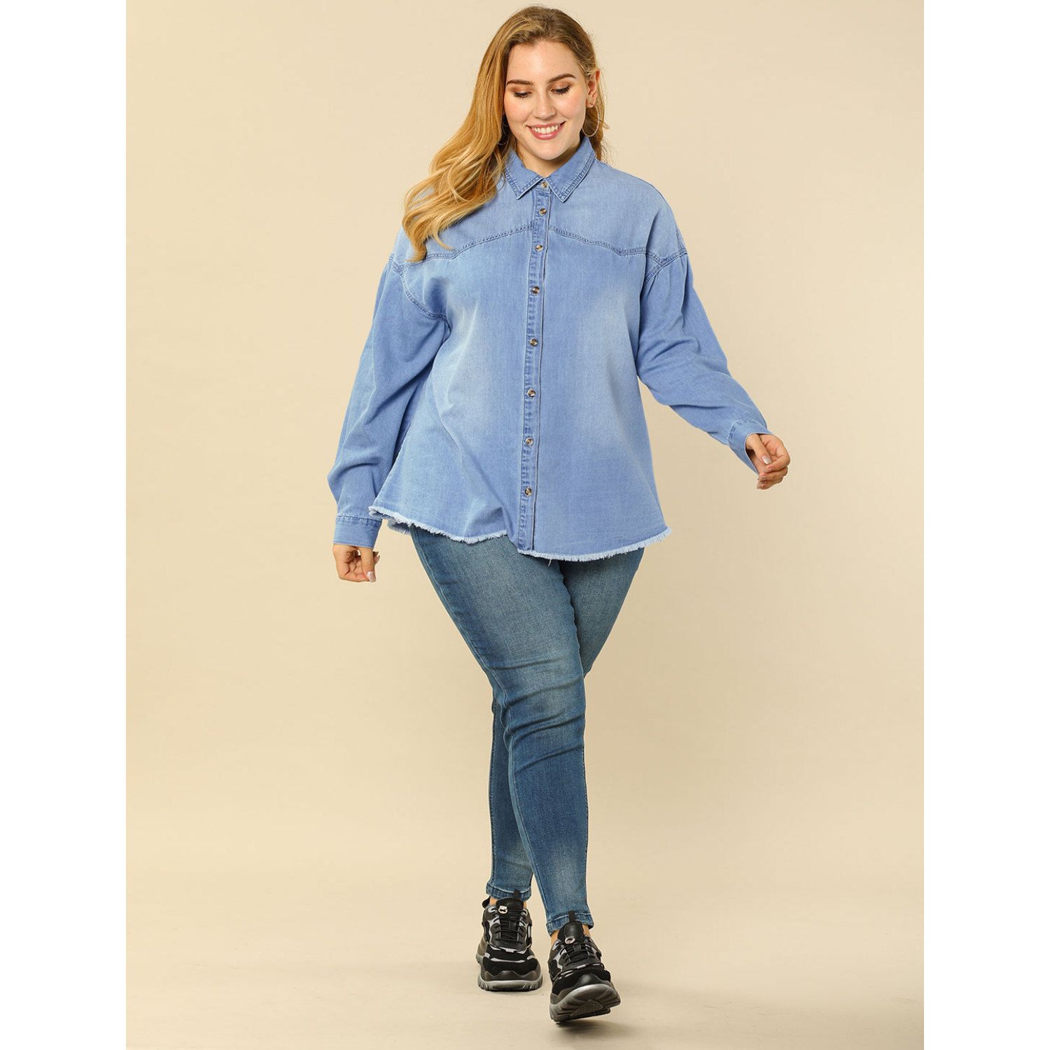 Женская одежда больших размеров Модная джинсовая рубашка на пуговицах Agnes Orinda