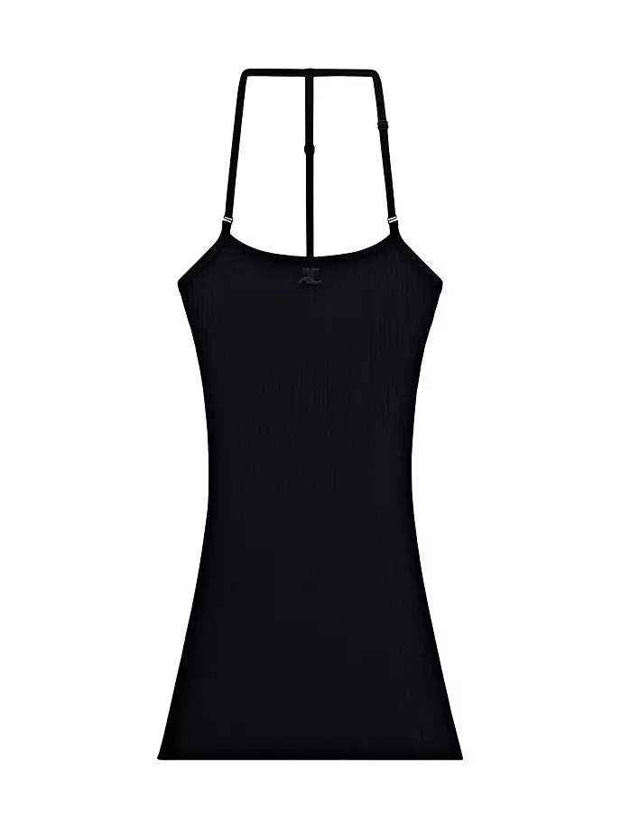

Мини-платье с бретелями в рубчик Courreges, черный