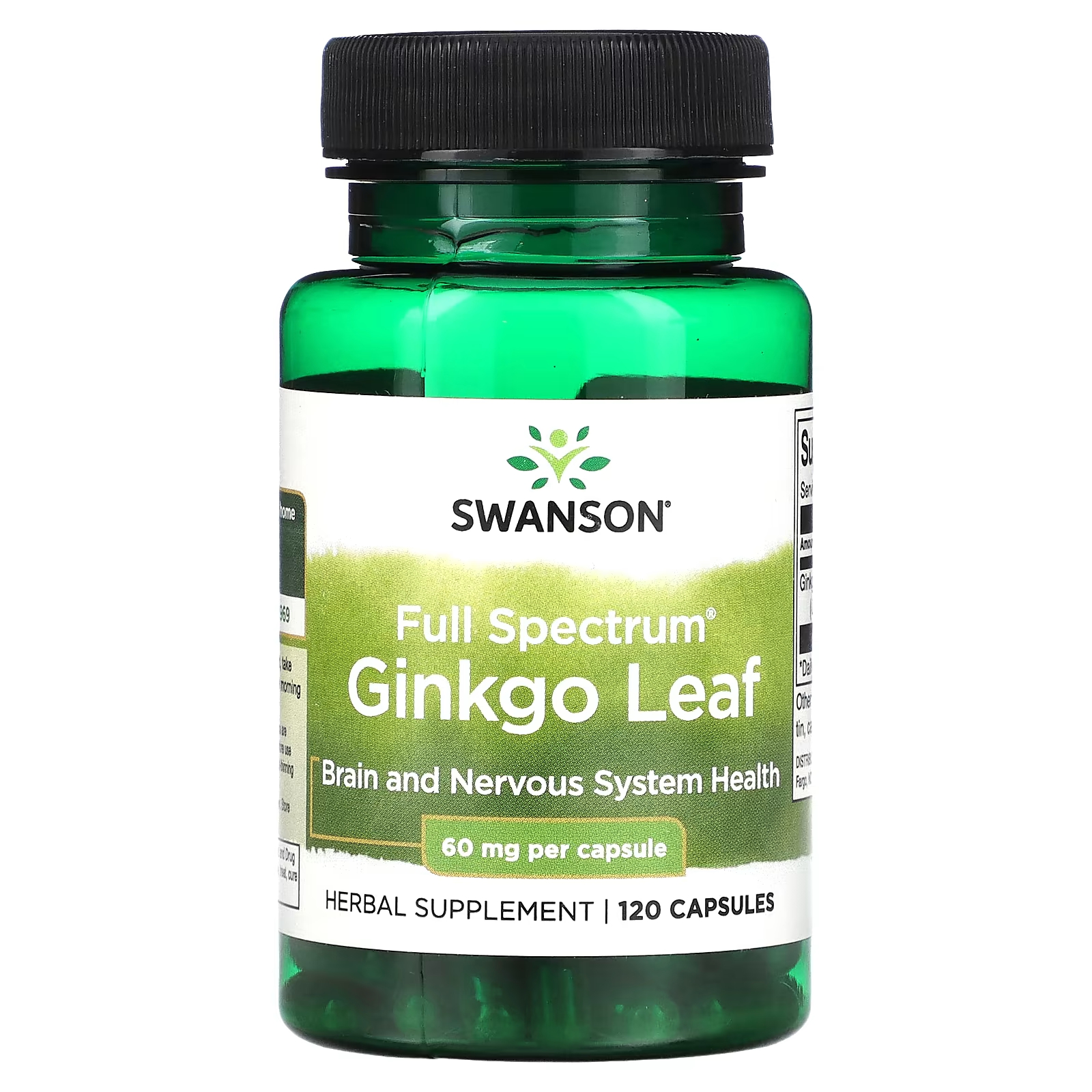 Полный спектр листьев гинкго Swanson 60 мг, 120 капсул