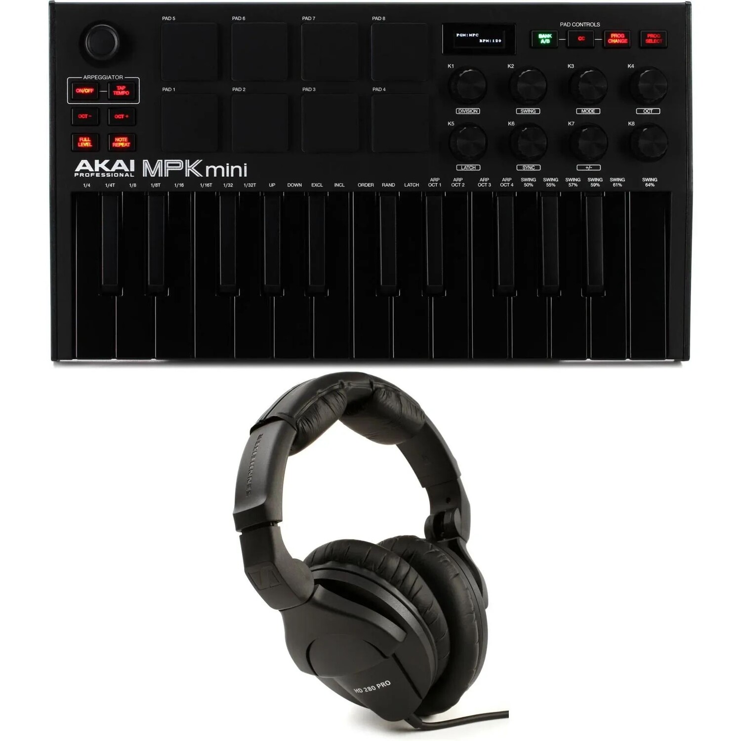 

Комплект наушников Akai Professional MPK Mini mkII и HD 280 Pro — ограниченная серия, черный на черном