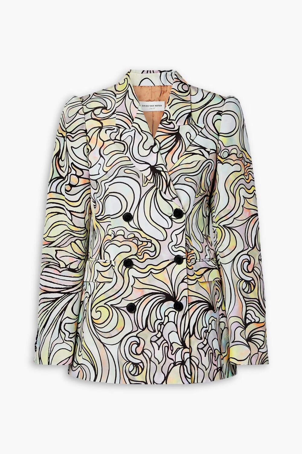 

Двубортный блейзер из хлопка и шелка с принтом Dries Van Noten, светло-зеленый