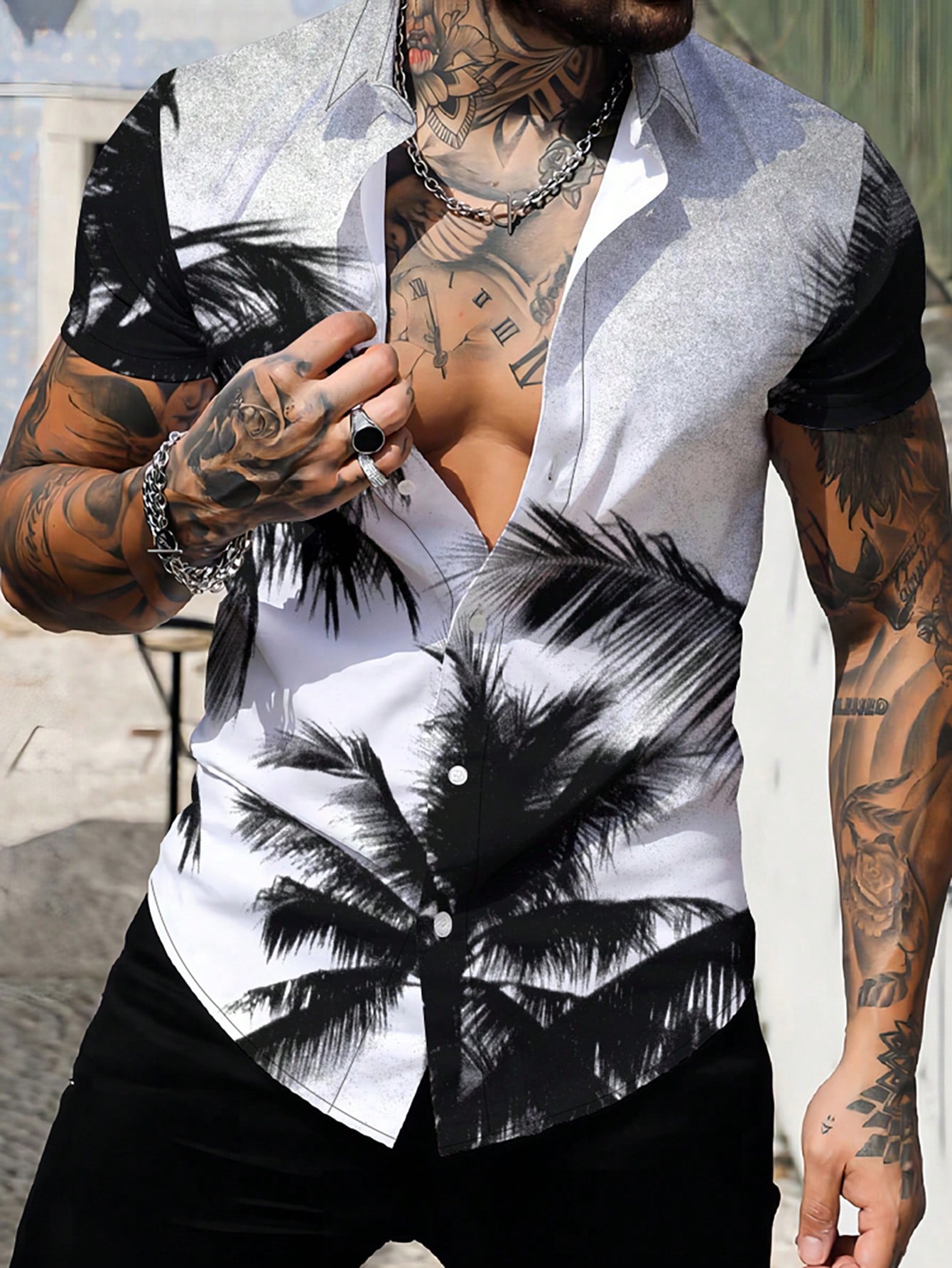 цена Мужская рубашка с коротким рукавом и градиентным принтом кокосовой пальмы, многоцветный