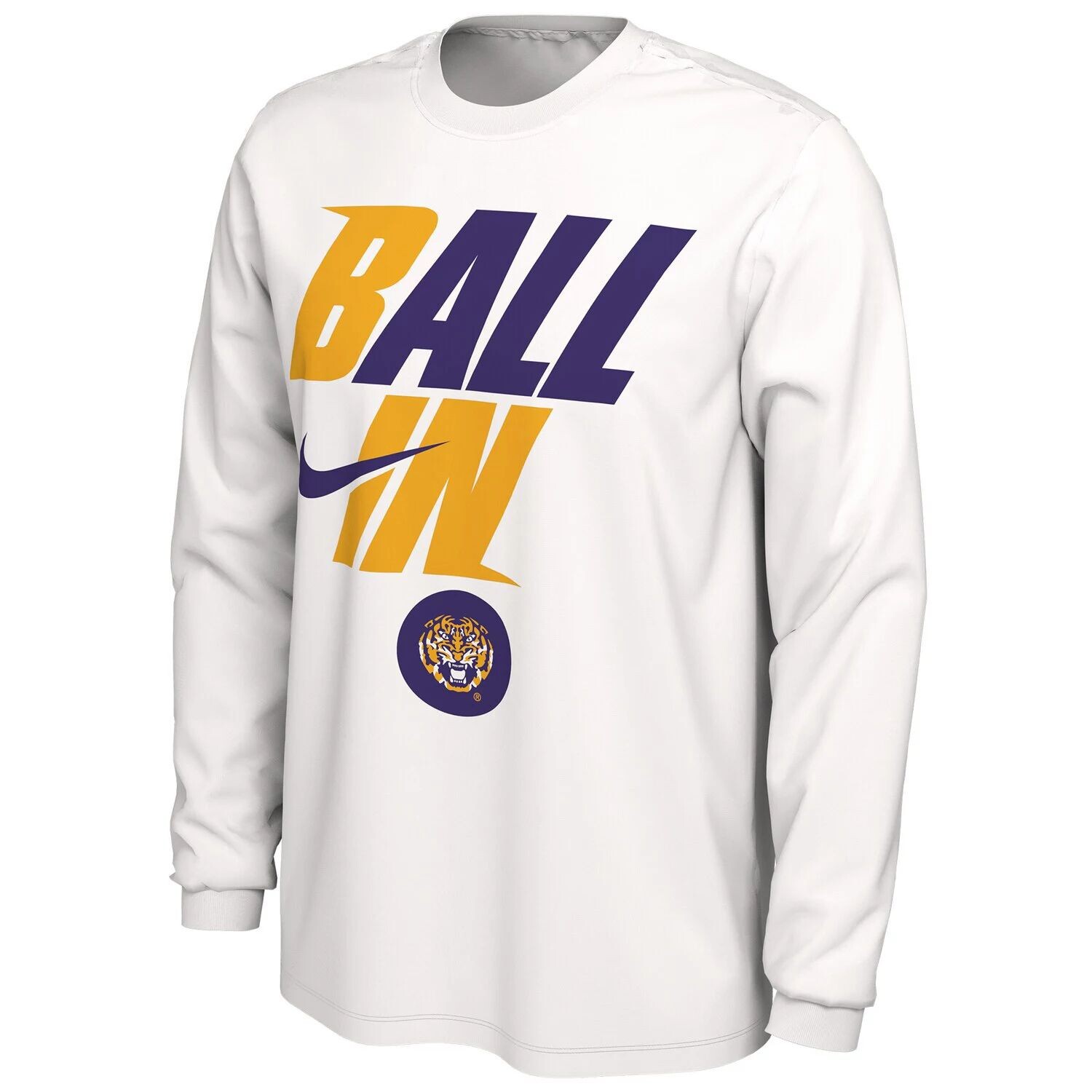 

Мужская белая футболка с длинным рукавом LSU Tigers Ball In Bench Nike, Белый