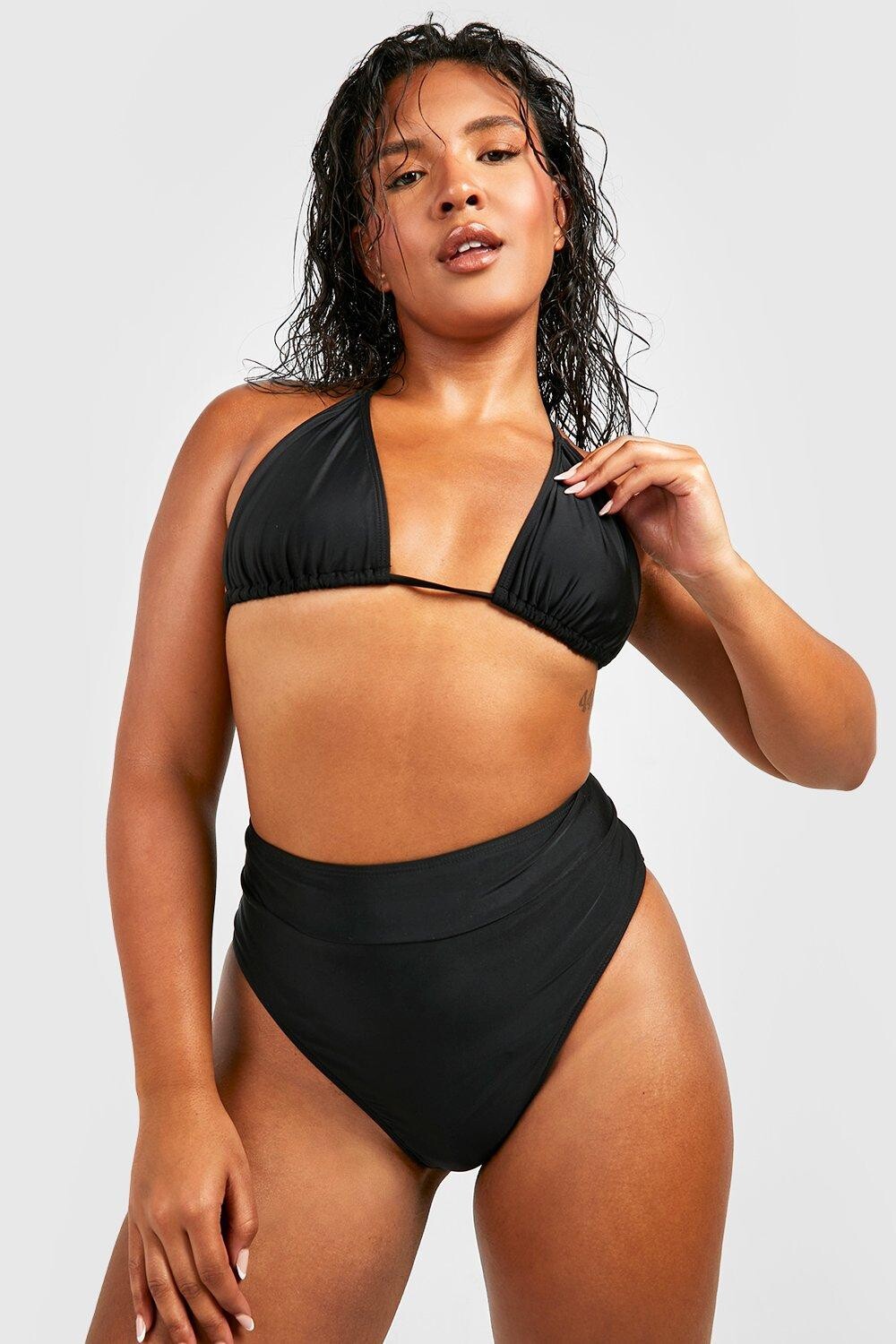

Топ бикини с треугольными завязками plus essentials Boohoo, черный