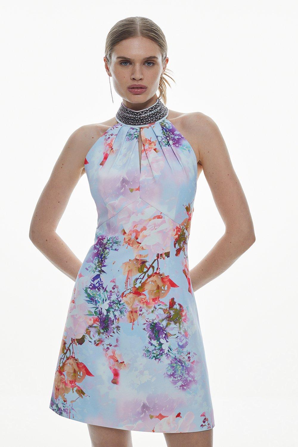 цена Тканое мини-платье с цветочной отделкой Diamante Karen Millen, мультиколор