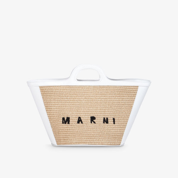 Маленькая сумка-корзина Tropicalia из смесового хлопка Marni, белый
