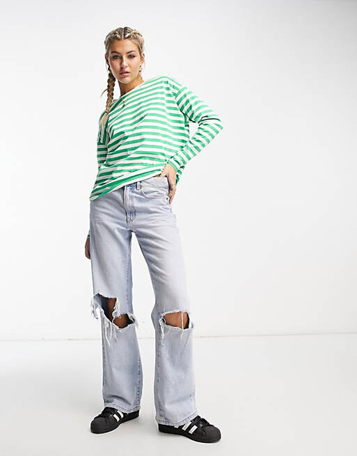 

Зеленая футболка оверсайз с длинными рукавами Vero Moda, Зеленый
