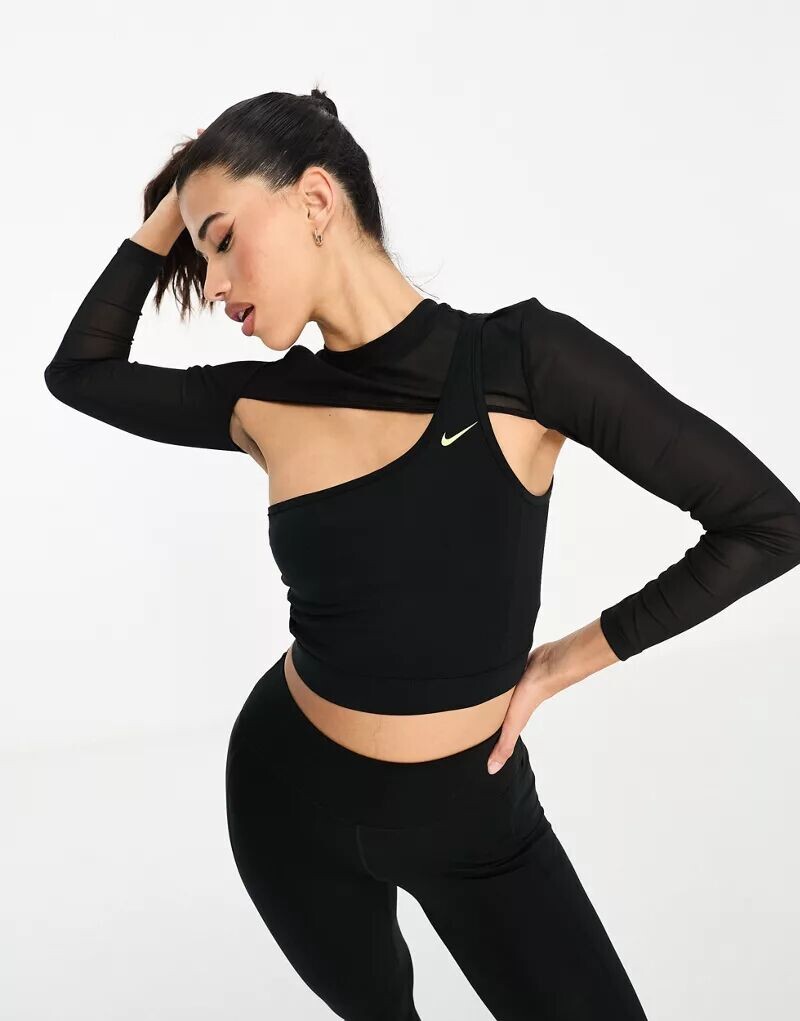 

Новинка черного укороченного топа с длинными рукавами Nike Pro Training Swoosh