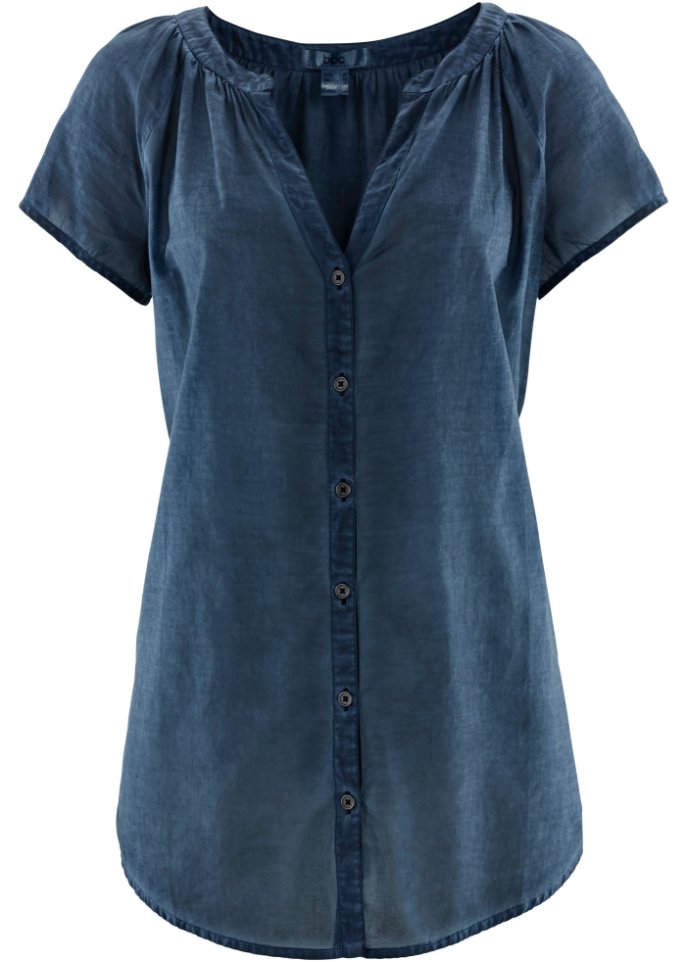 Блузка холодного окрашивания из натурального хлопка короткие рукава Bpc Bonprix Collection, синий рубашка с принтом в виде сердца из натурального хлопка короткие рукава bpc bonprix collection красный