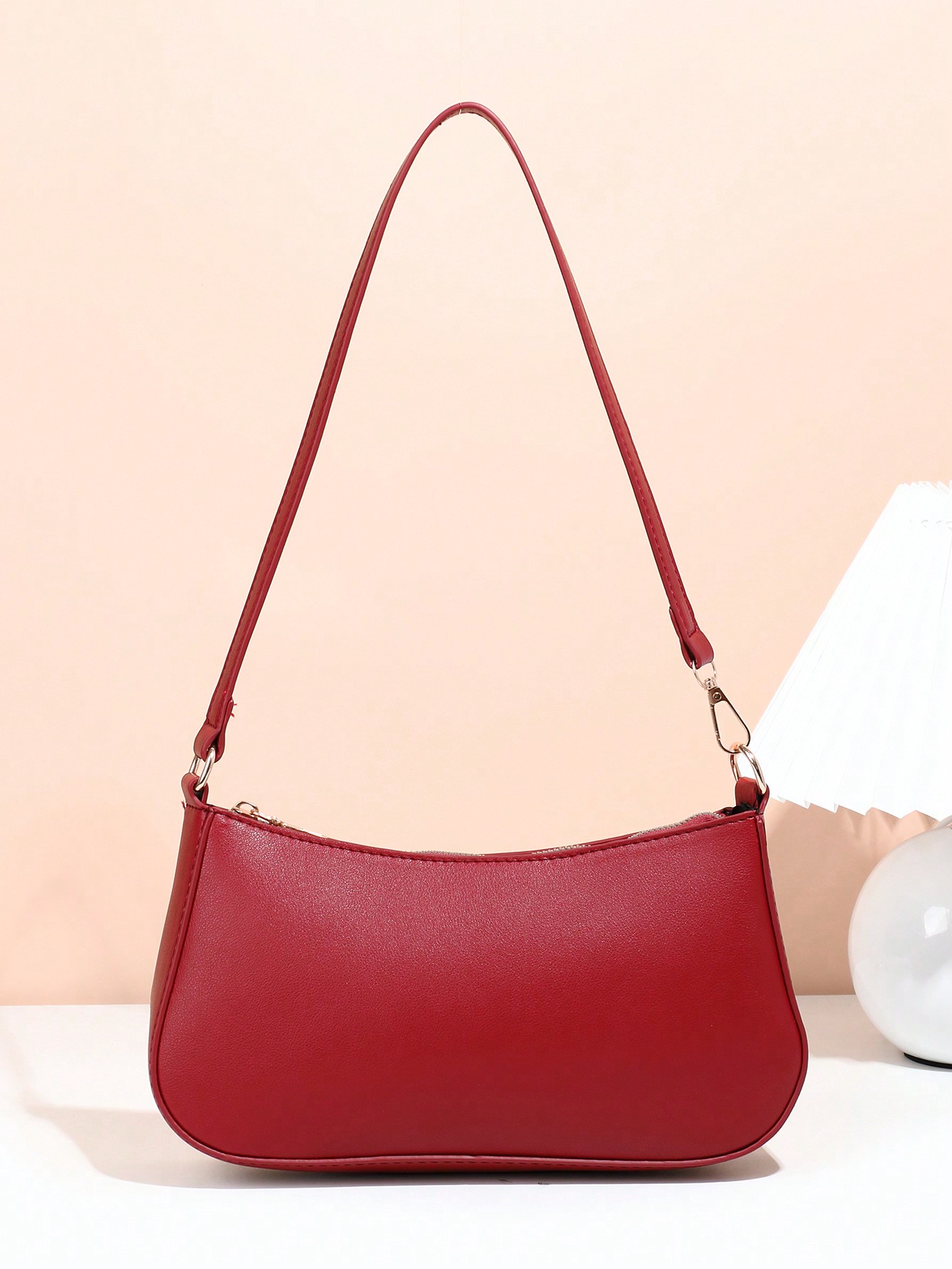 Женская холщовая сумка на одно плечо винно-красного цвета в простом стиле, бургундия