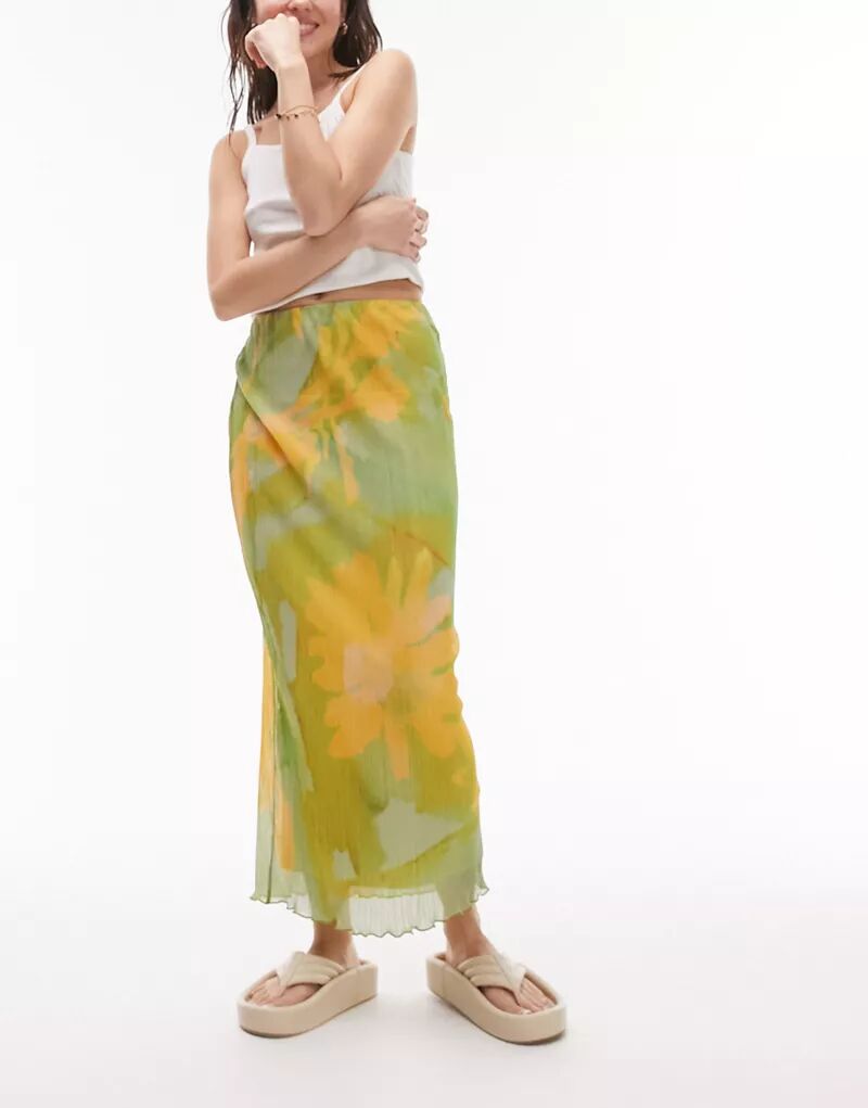 Плиссированная юбка миди Topshop с зеленым принтом подсолнухов ультратонкий силиконовый чехол накладка для meizu x8 с принтом море подсолнухов
