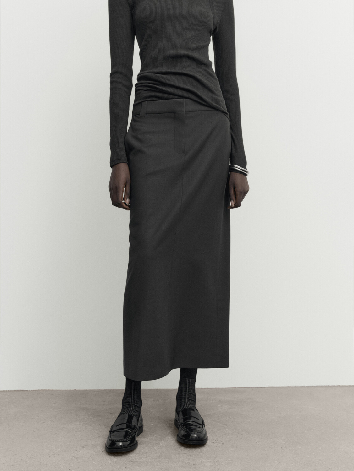 

Строительная юбка миди Massimo Dutti, темный свинец
