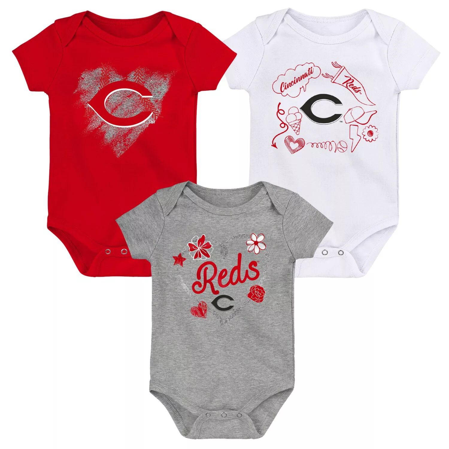 цена Комплект из 3 боди красного/белого/серого цвета для новорожденных и младенцев Cincinnati Reds Outerstuff