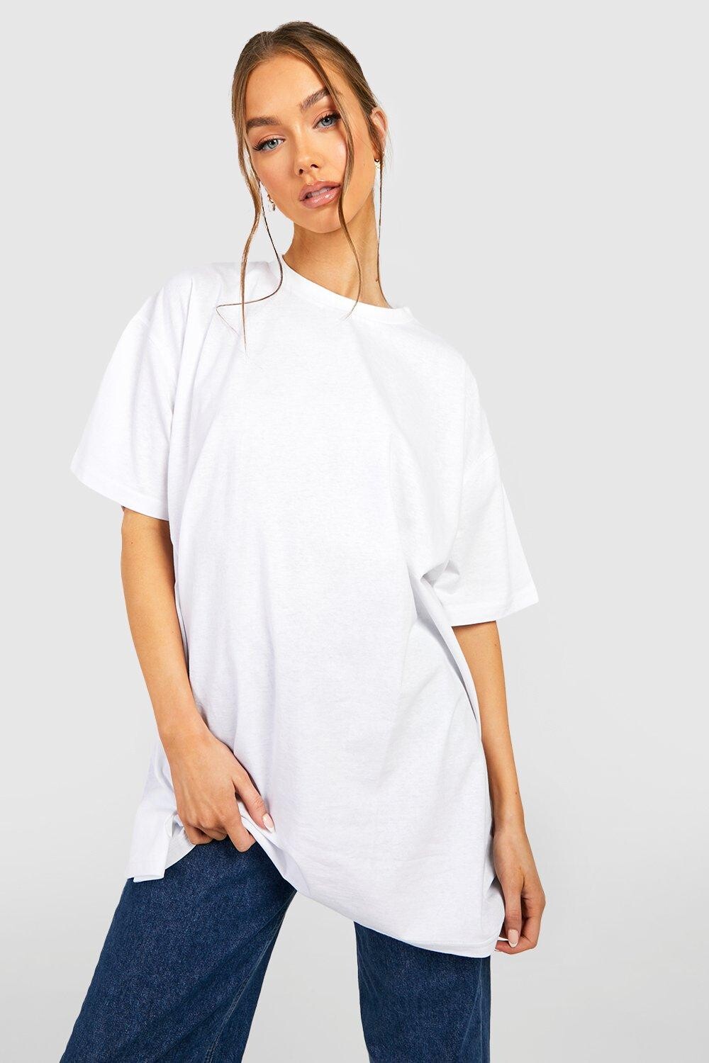 

Базовая футболка из хлопка оверсайз с круглым вырезом Boohoo, белый