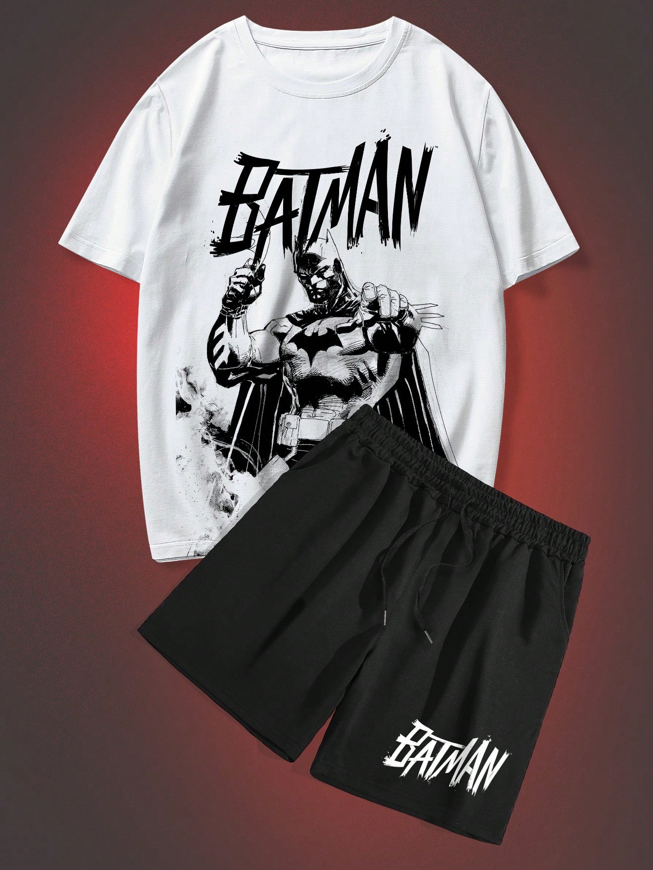 Мужская футболка с круглым вырезом и шорты с мультяшным принтом Batman X ROMWE, многоцветный