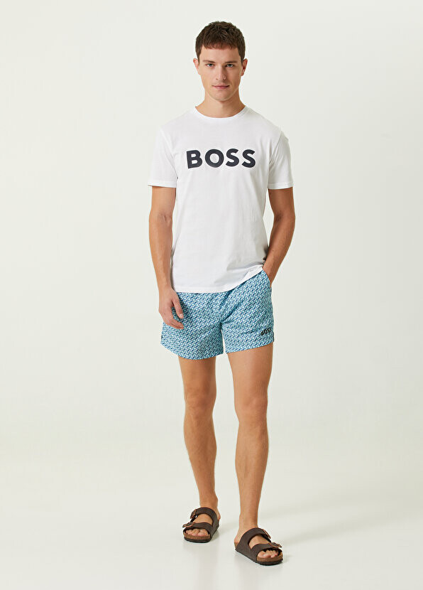 

Синий купальник с детальным логотипом и узором Boss