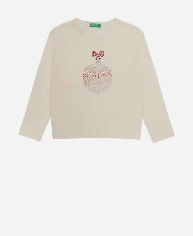 

Топ с длинными рукавами United Colors of Benetton, экрю