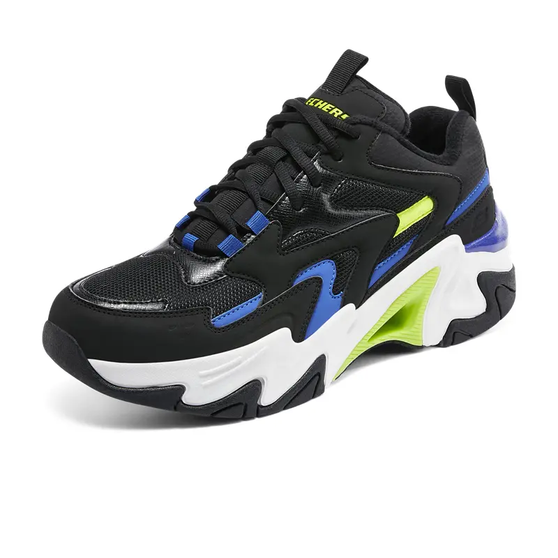 

Кроссовки спортивные мужские Skechers Mecha в стиле ретро, черный / синий / салатовый