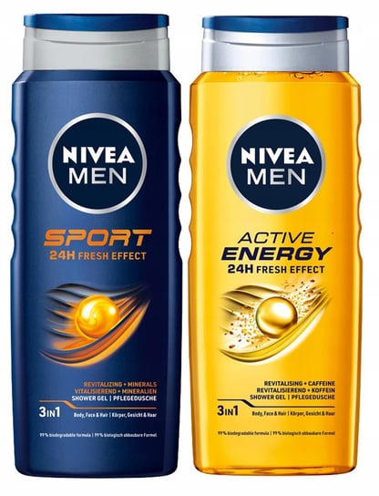 Гель для душа, смесь 2x500мл Nivea Men Sport&Active Energy