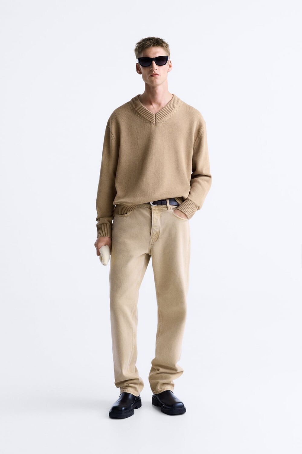

Фактурный хлопковый свитер ZARA, бежевый