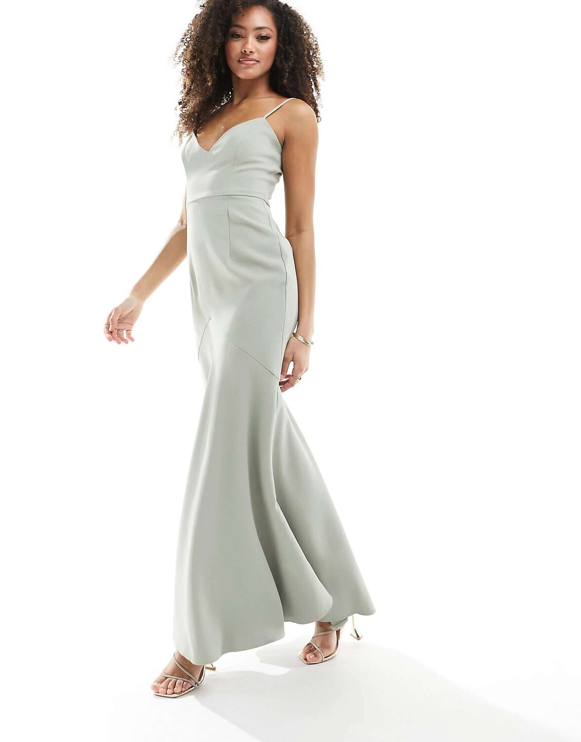 

Шалфейное платье макси с рыбьим хвостом из крепа с бретелями ASOS Bridesmaid