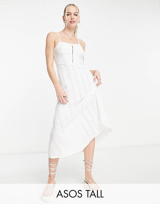

Белое чайное платье миди с бретелями и крючками ASOS DESIGN Tall
