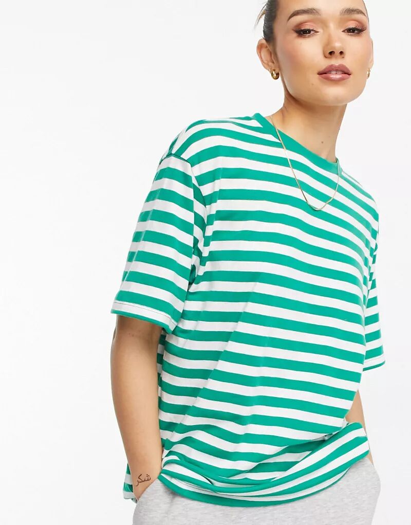 цена Зелено-кремовая футболка оверсайз с фактурной полоской ASOS