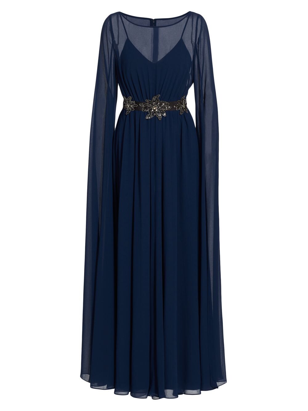 

Шифоновое платье с рукавами-накидкой Badgley Mischka, нави