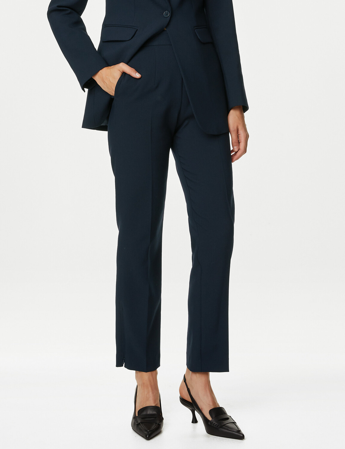 

Прямые брюки с молнией Marks & Spencer, темно-синий