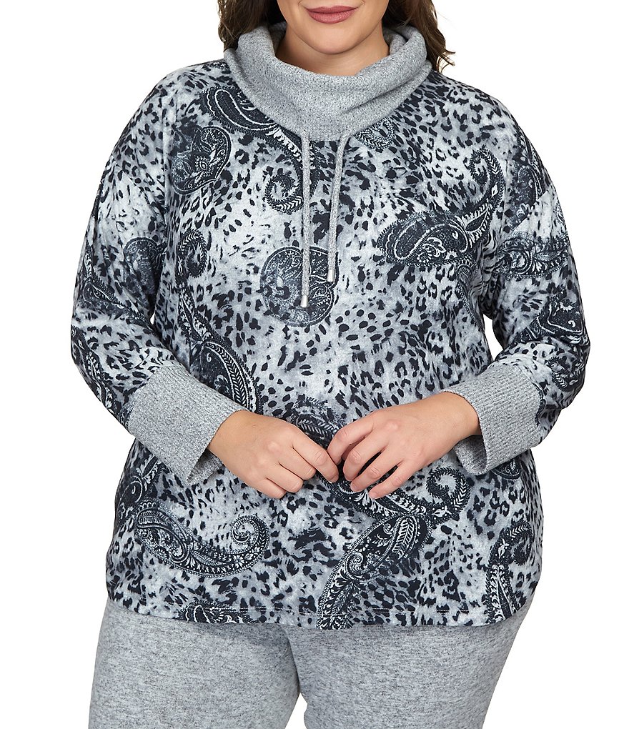 Руби Роуд. Плюс размер Пуловер с воротником-хомутом и контрастным принтом пейсли на кулиске Ruby Rd., серый