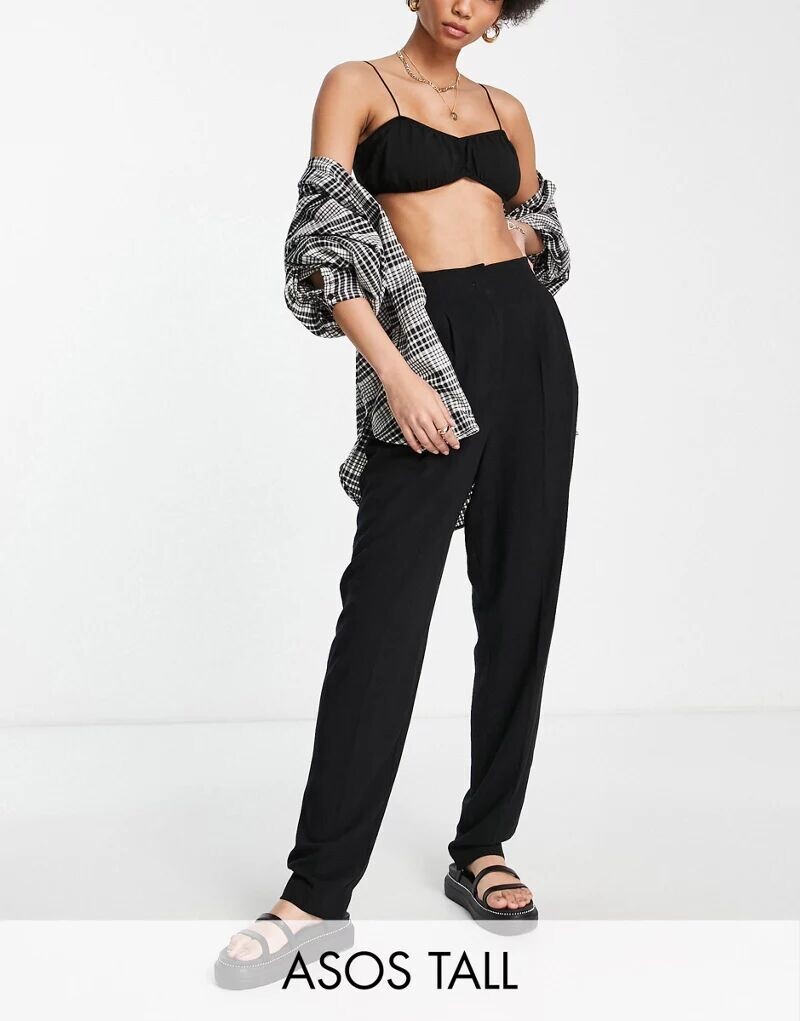 

Черные льняные мягкие зауженные брюки для мам ASOS Tall