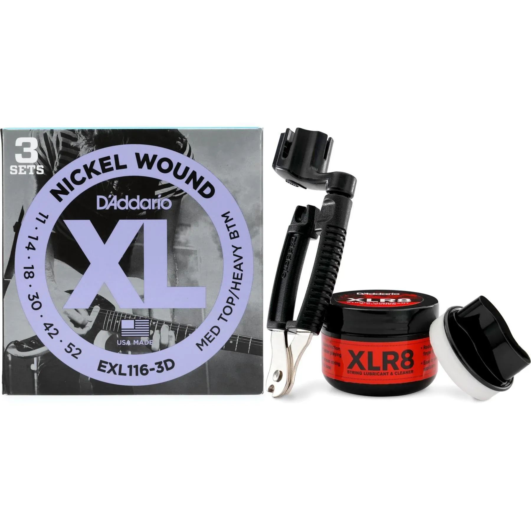 

Струны для электрогитары D'Addario EXL116 XL с никелевой обмоткой — .011-.052, средний верх/тяжелый низ (3 шт.), набор для ухода