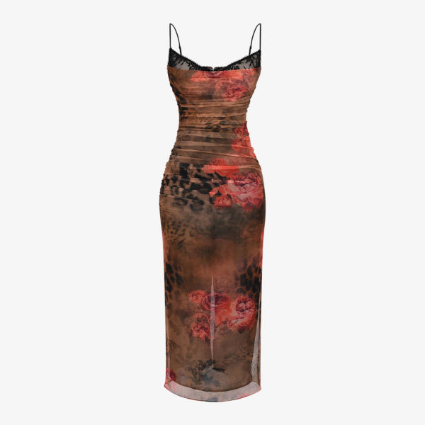 Платье миди Nalini из эластичной сетки с цветочным и леопардовым принтом House Of Cb, цвет printed
