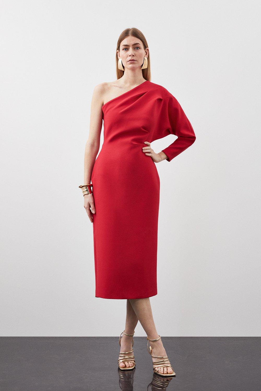 цена Индивидуальное компактное эластичное платье миди на одно плечо Karen Millen, красный