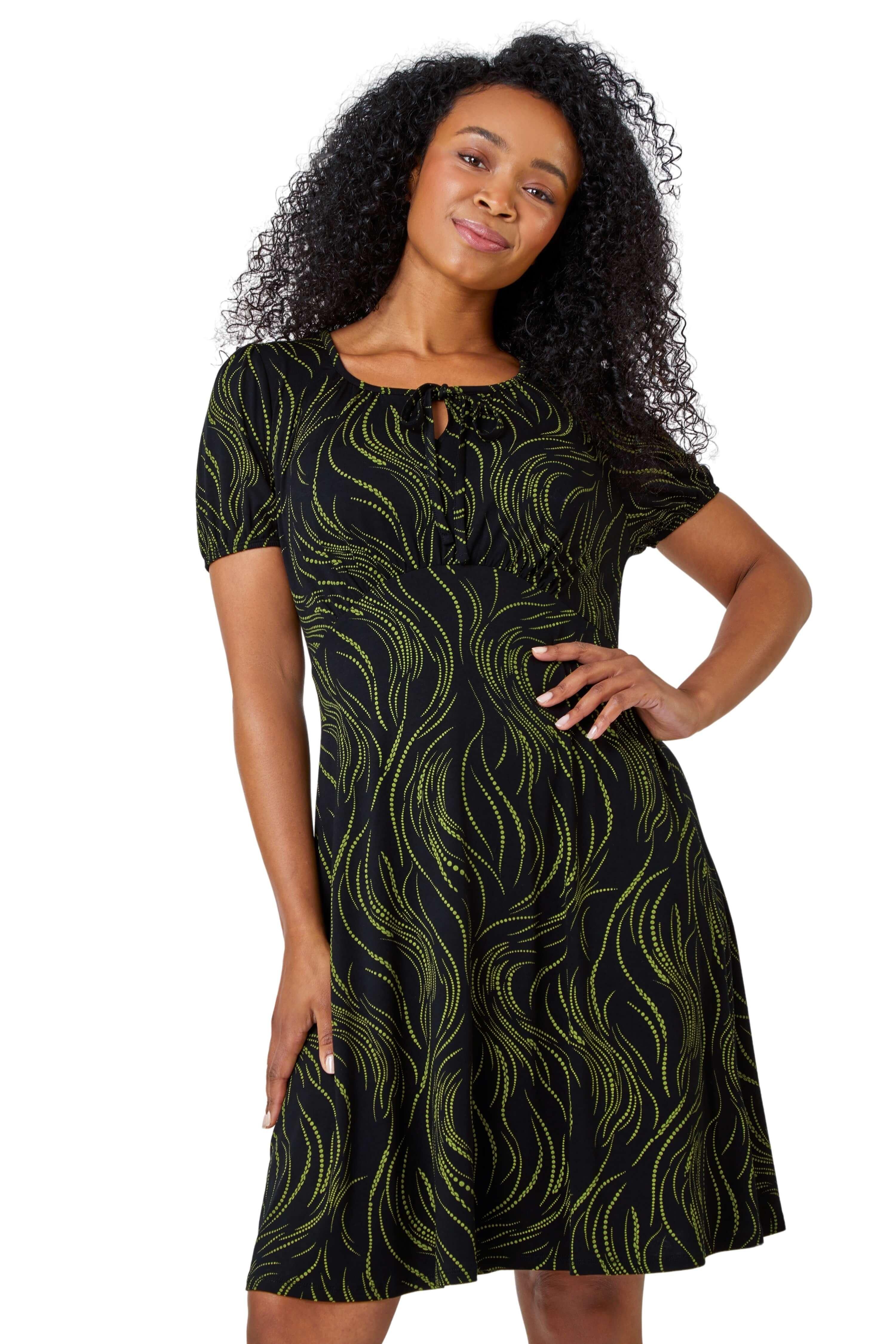 Миниатюрное платье с абстрактным принтом и завязками на шее Roman, зеленый цена и фото
