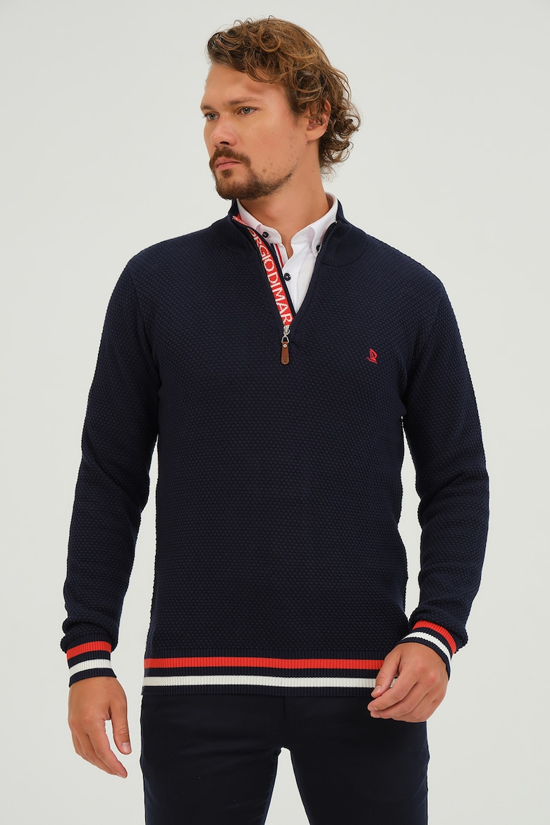Короткий пуловер на молнии с тиснением Giorgio Di Mare, синий