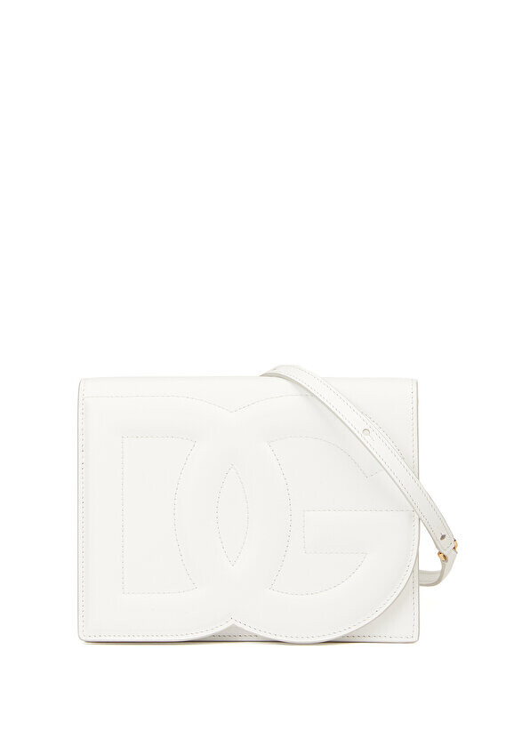 

Белая женская кожаная сумка через плечо с логотипом dg Dolce&Gabbana