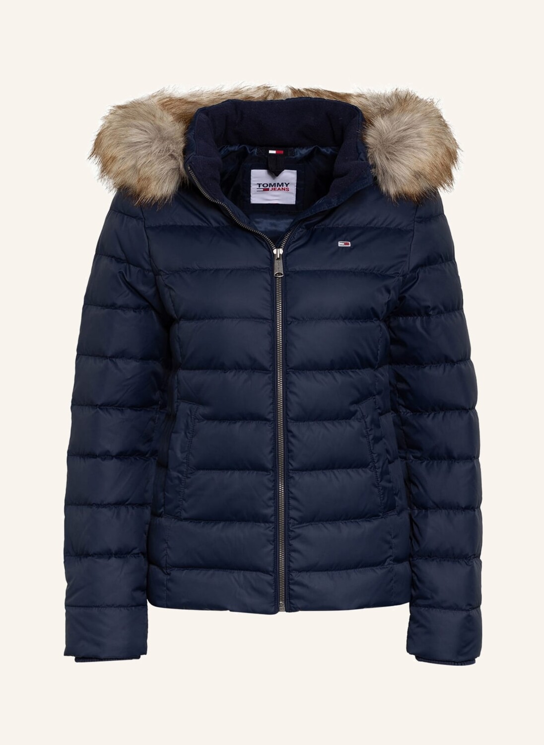 

Пуховик TOMMY JEANS mit abnehmbarer Kapuze und Kunstfellbesatz, темно-синий