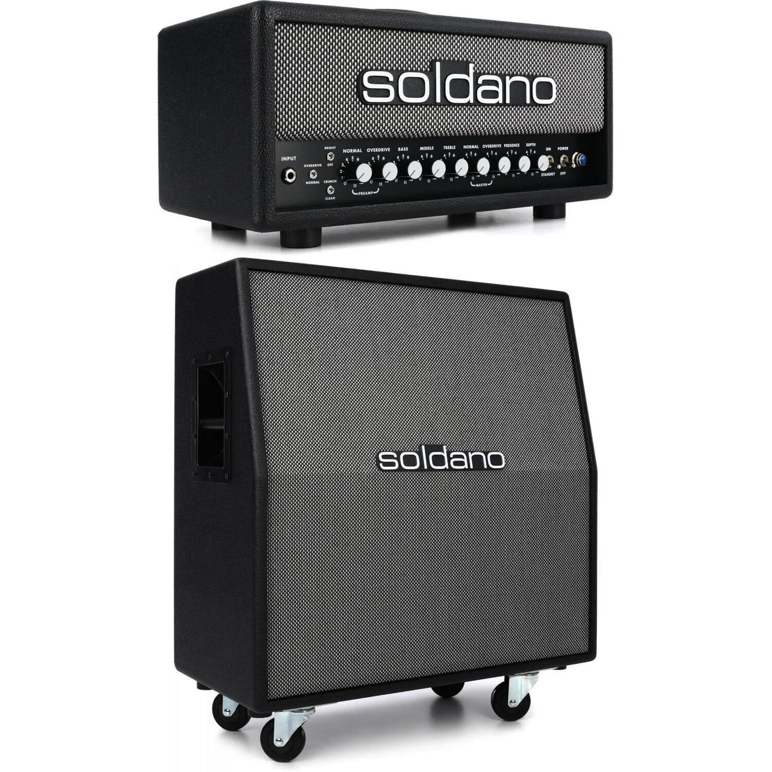 

Soldano SLO-30 Super Lead Overdrive 30-ваттная ламповая головка с угловым корпусом 4x12 мощностью 240 Вт — соль и перец