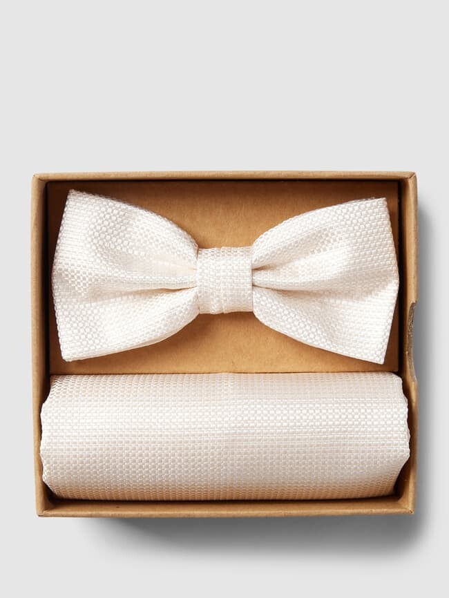 

Комплект из галстука-бабочки и нагрудного платка с тканым узором Prince Bowtie, белый