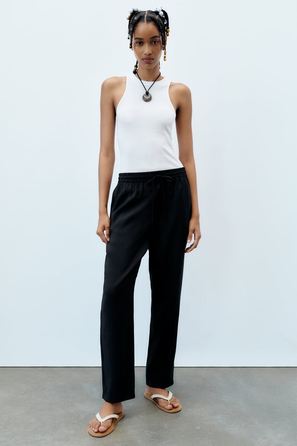 

Струящиеся укороченные брюки ZARA, черный